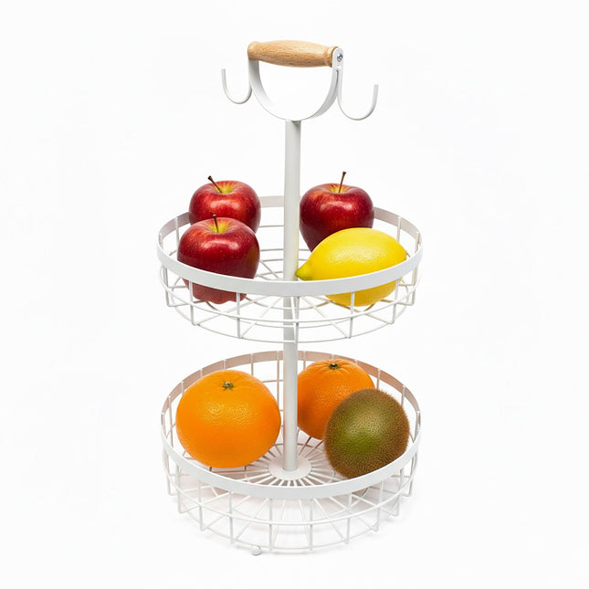 Two-Tier Metal Fruit Basket with Banana Hooks
