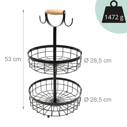 Two-Tier Metal Fruit Basket with Banana Hooks
