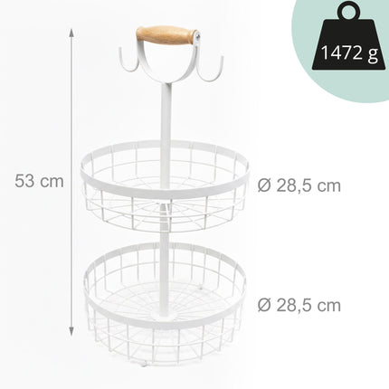 Two-Tier Metal Fruit Basket with Banana Hooks