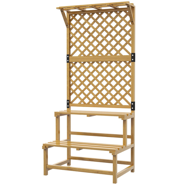 Two-Tier Plant Stand with Trellis & Roof, Fir Wood, 75x50x166cm