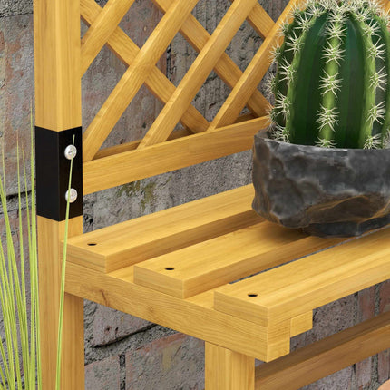 Two-Tier Plant Stand with Trellis & Roof, Fir Wood, 75x50x166cm