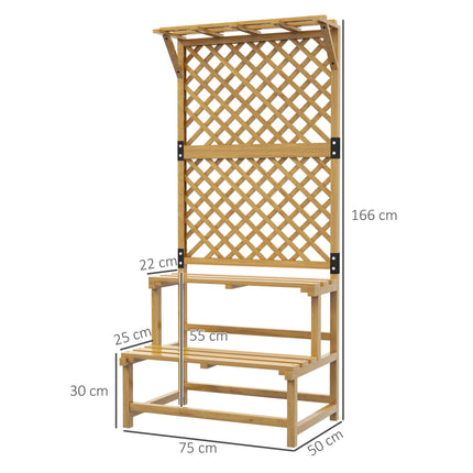 Two-Tier Plant Stand with Trellis & Roof, Fir Wood, 75x50x166cm