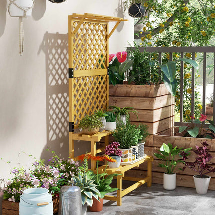 Two-Tier Plant Stand with Trellis & Roof, Fir Wood, 75x50x166cm