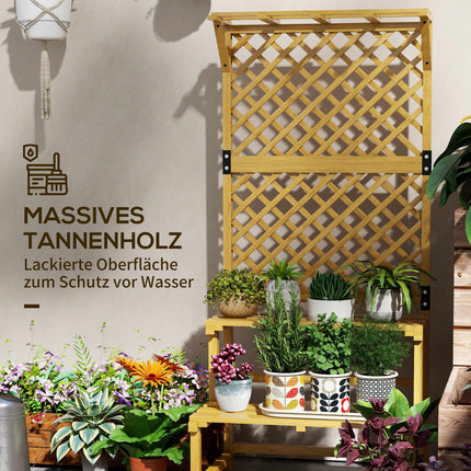 Two-Tier Plant Stand with Trellis & Roof, Fir Wood, 75x50x166cm