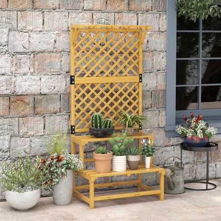 Two-Tier Plant Stand with Trellis & Roof, Fir Wood, 75x50x166cm