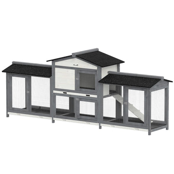 Two-Tier Wooden Rabbit Hutch with Run, 230 x 53 x 93.5 cm