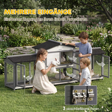 Two-Tier Wooden Rabbit Hutch with Run, 230 x 53 x 93.5 cm