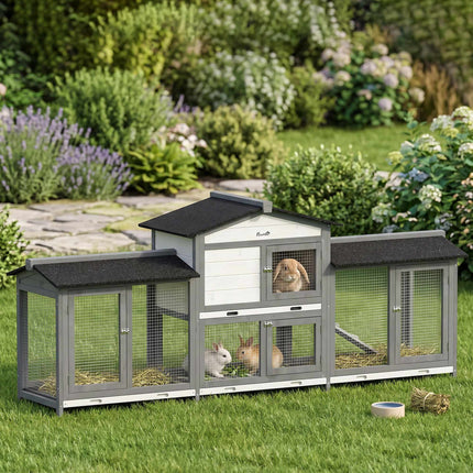 Two-Tier Wooden Rabbit Hutch with Run, 230 x 53 x 93.5 cm
