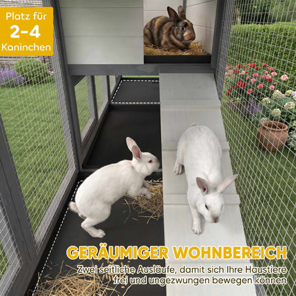 Two-Tier Wooden Rabbit Hutch with Run, 230 x 53 x 93.5 cm