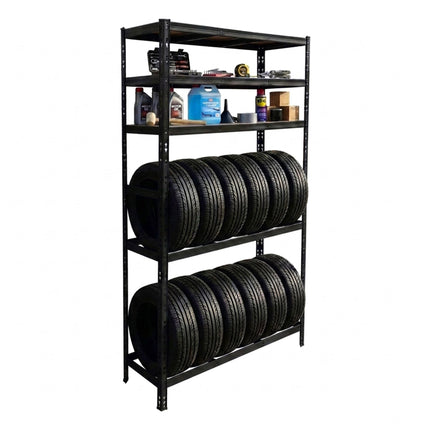 Tyre Rack, 3-Shelf Steel Storage With Adjustable Spacing