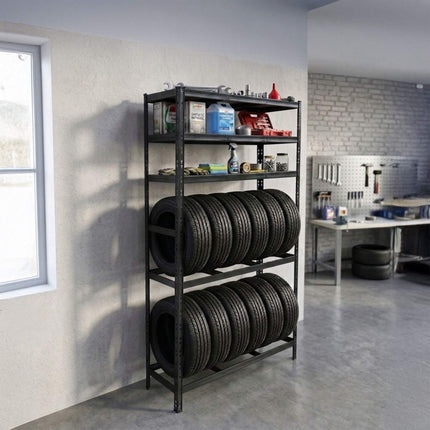 Tyre Rack, 3-Shelf Steel Storage With Adjustable Spacing