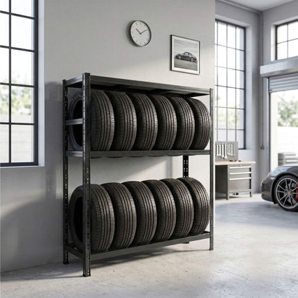 Tyre Rack, Steel, Adjustable Shelves, Floor-Safe Feet