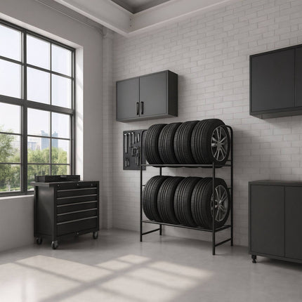 Tyre Rack for 8 Tyres, Adjustable Carbon Steel