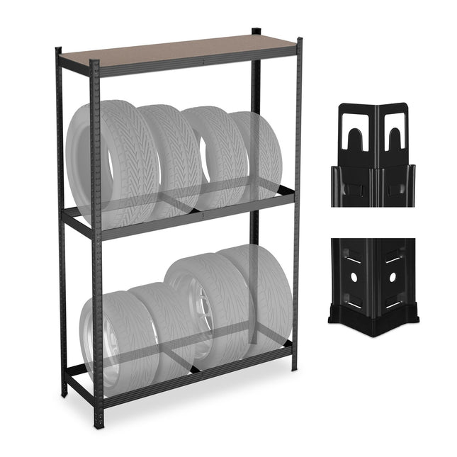 Tyre Rack for 8 Tyres, Adjustable Steel Shelves