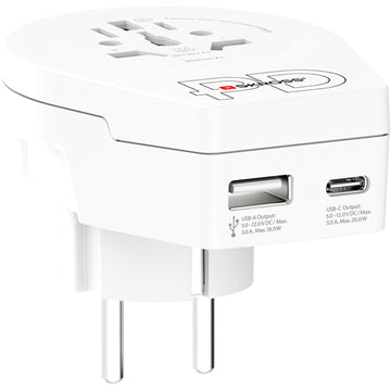 USB-A/USB-C 20W Grounded Adapter for Europe