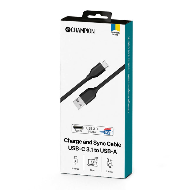 USB-A to USB-C Cable 2m Black