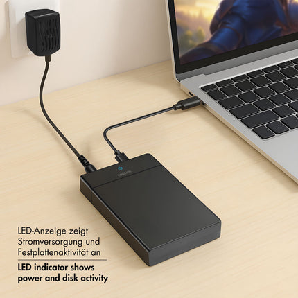 USB-C SATA HDD/SSD Enclosure, 2.5"/3.5", Tool-Free, Black