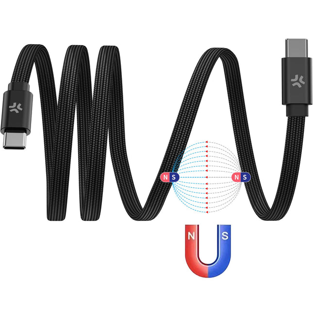 USB-C To USB-C Cable 60W, Magnetic Braided Flat 2m