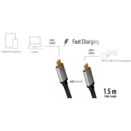 USB-C cable USB 2.0 PD 3.0 100W 480 Mbps Alu 1.5m