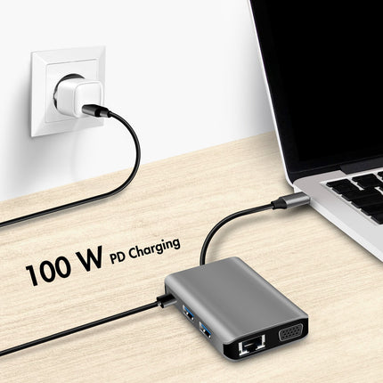 USB-C docking station 7-in-1 HDMI/VGA/RJ45/USB-C 100W PD