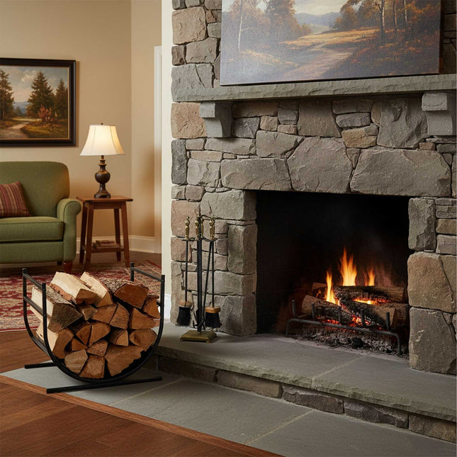 U-Shaped Metal Firewood Rack for Fireplace Storage
