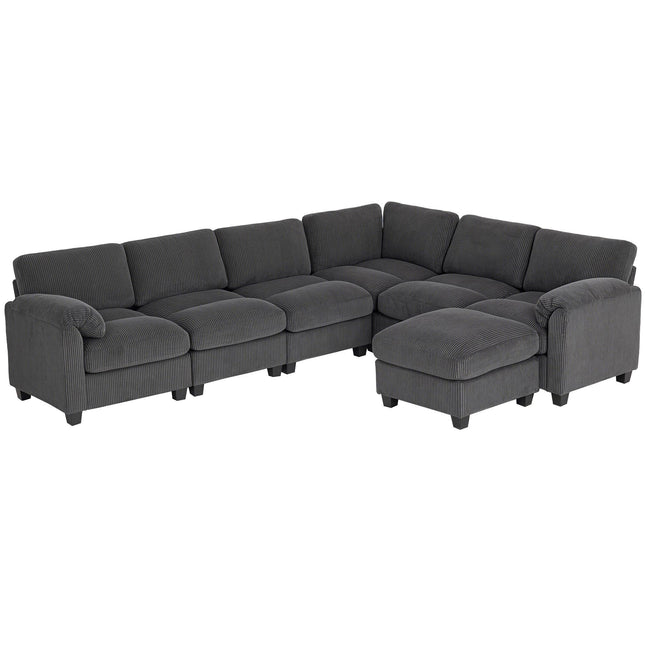 U-Shaped Sectional Sofa with Corduroy Fabric, Dark Grey, 292x224 cm