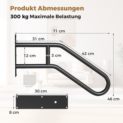 U-Shaped Wall-Mounted Handrail for 1-3 Steps, Metal