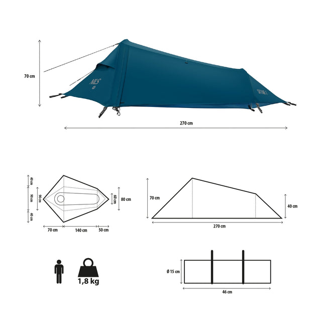 Ultra Light 1-Person Tent, Blue