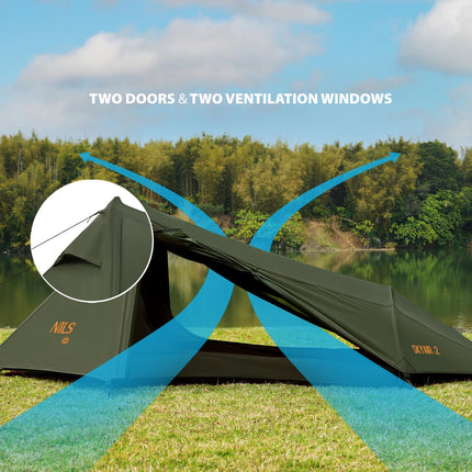 Ultra Light 2-Person Tent, Green, Compact Camping