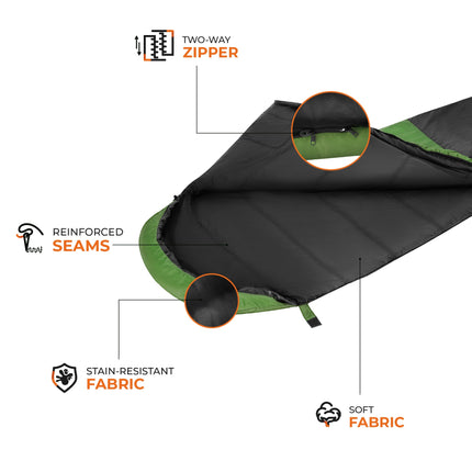 Ultra-Light Sleeping Bag, Black-Green, 5-20C, 710g