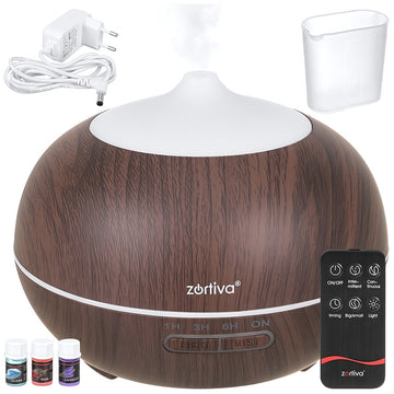 Ultrasonic Humidifier and Aroma Diffuser 400 ml, Remote Control, 8 LED Colours