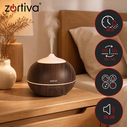 Ultrasonic Humidifier and Aroma Diffuser 400 ml, Remote Control, 8 LED Colours