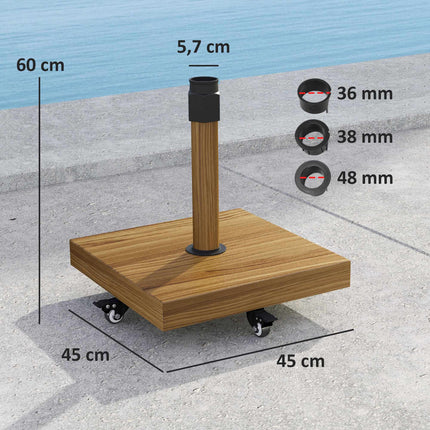Umbrella Base with Wheels, Wood Look, Metal, Concrete
