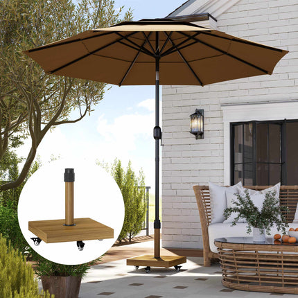 Umbrella Base with Wheels, Wood Look, Metal, Concrete