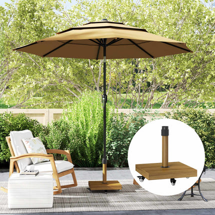 Umbrella Base with Wheels, Wood Look, Metal, Concrete