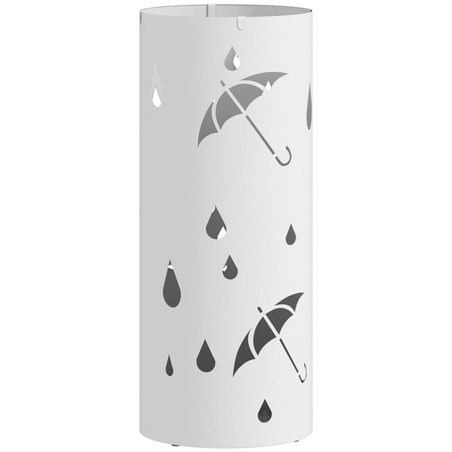 Umbrella Stand, Galvanized Steel, Removable Drip Tray, White