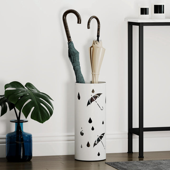 Umbrella Stand, Galvanized Steel, Removable Drip Tray, White