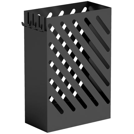 Umbrella Stand with Drip Tray, 4 Hooks, Steel, Black