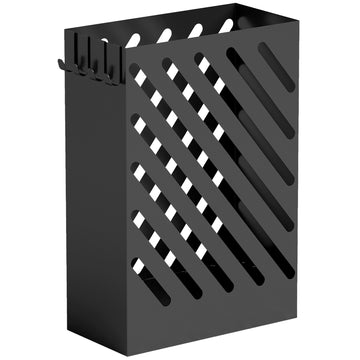 Umbrella Stand with Drip Tray, 4 Hooks, Steel, Black