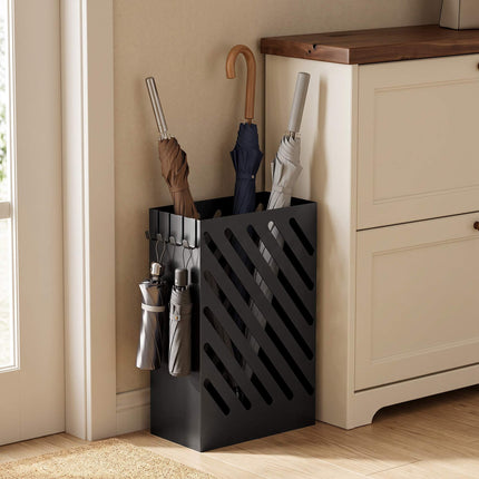 Umbrella Stand with Drip Tray, 4 Hooks, Steel, Black