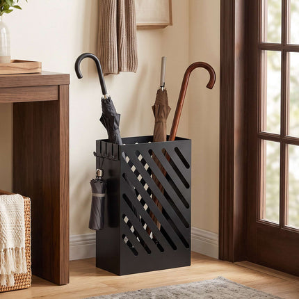 Umbrella Stand with Drip Tray, 4 Hooks, Steel, Black