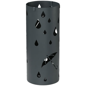 Steel umbrella stand with hooks & drip tray, dark grey