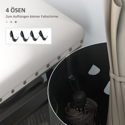Steel umbrella stand with hooks & drip tray, dark grey