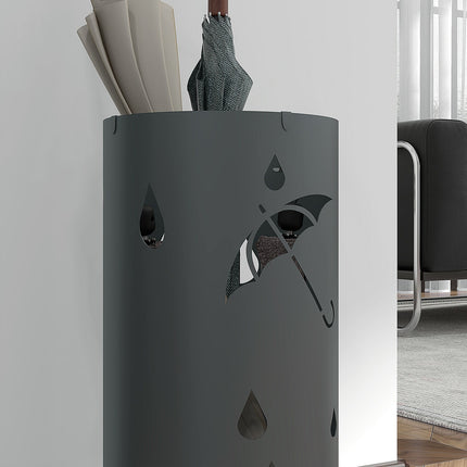 Steel umbrella stand with hooks & drip tray, dark grey