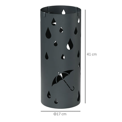 Steel umbrella stand with hooks & drip tray, dark grey