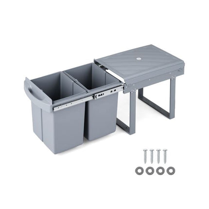 Under-Cabinet Pull-Out Trash Can, 40L 2-Bin, Grey