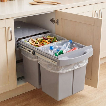 Under-Cabinet Pull-Out Trash Can, 40L 2-Bin, Grey