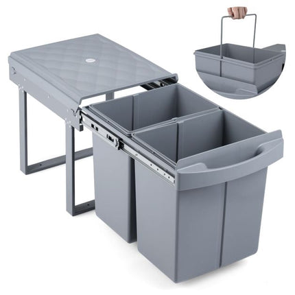 Under-Cabinet Pull-Out Trash Can, 40L 2-Bin, Grey