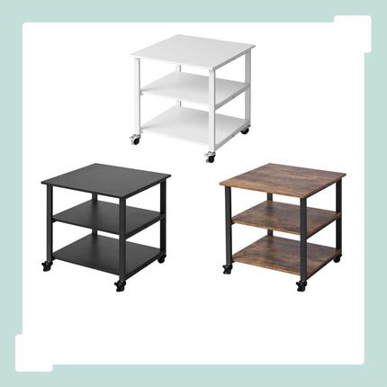 Under-Desk Printer Stand with Castors – Black, 3-Tier