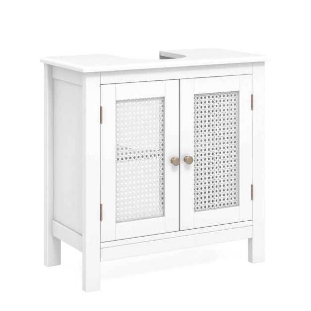 Under Sink Bathroom Cabinet, Rattan Doors, White, 60x30x60 cm